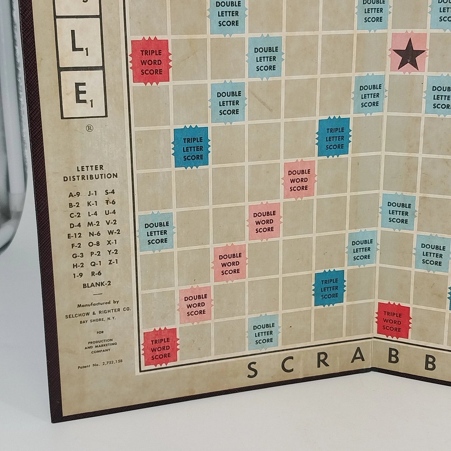 Scrabble Game Board Only 1948 Maroon Back Replacement Board 14" x 14" USA Vtg