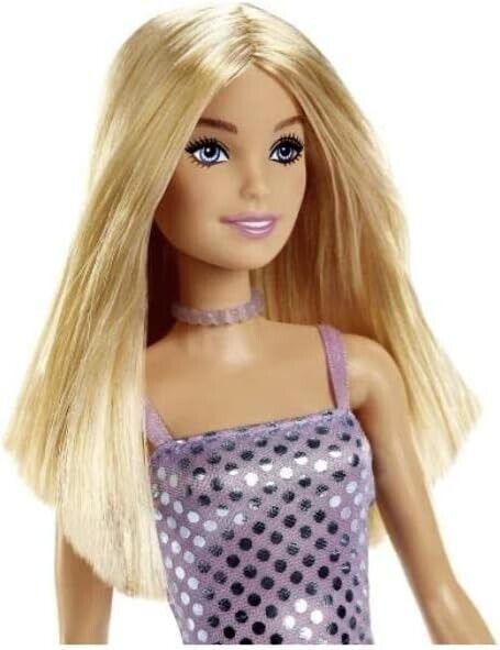 Mattel Barbie Glitz Doll Blonde Hair Purple Polka Dot Metallic Mini Dress NEW