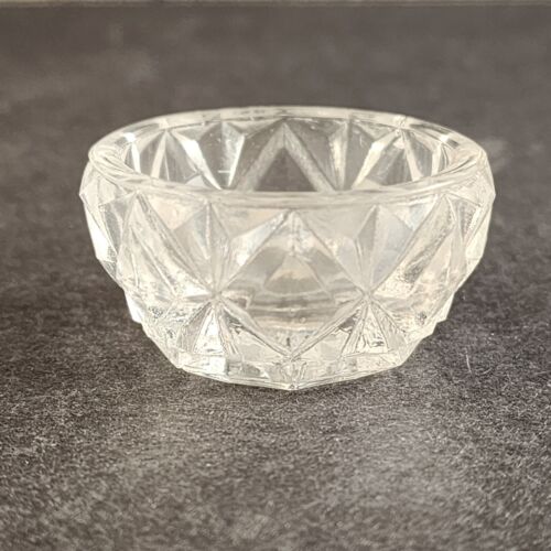 Glass Open Salt Server Bowl Diamond Pattern Plastic Serving Spoon Vintage Japan