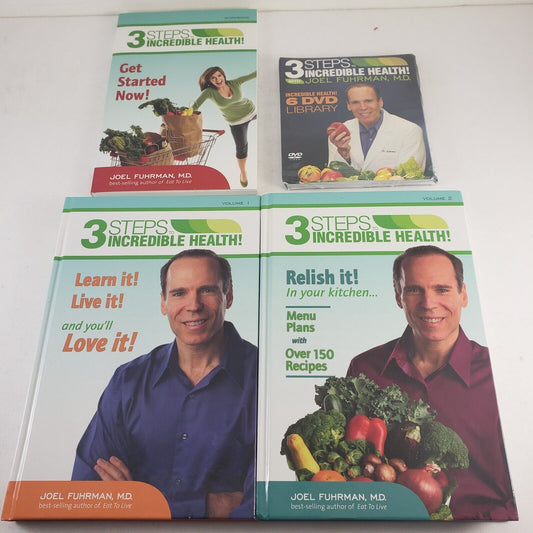 3 Steps to Incredible Health Volumes 1 2 and Workbook Plus 6 DVDs Joel Fuhrman