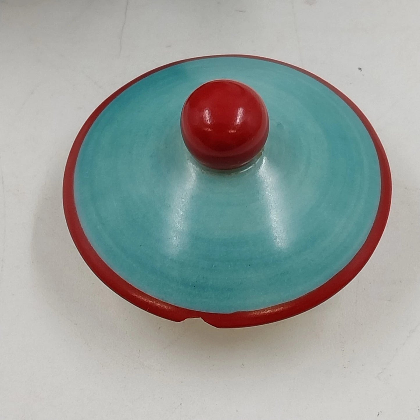 Jim Shore Teapot Candle Enesco Heartwood Creek Blue w Red Heart Ceramic Chip Lid