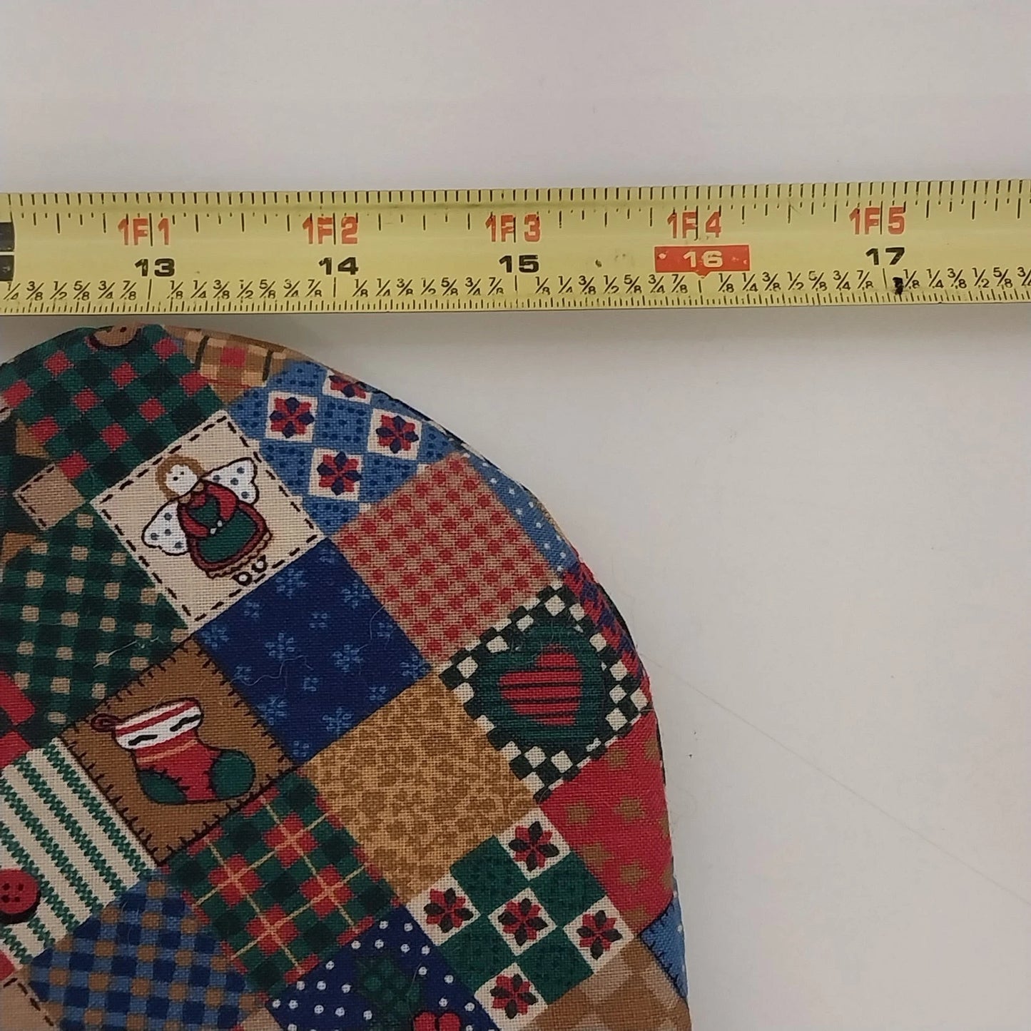Homespun Holidays Christmas Stocking Patchwork Cotton Heart Lace Button 15" Vtg