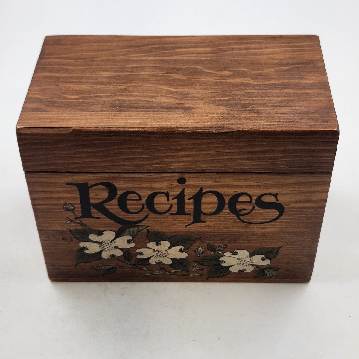 Wooden Recipe Box Floral Hinged Lid Recipe Card Holder Country Decor 7" x 4" x5"