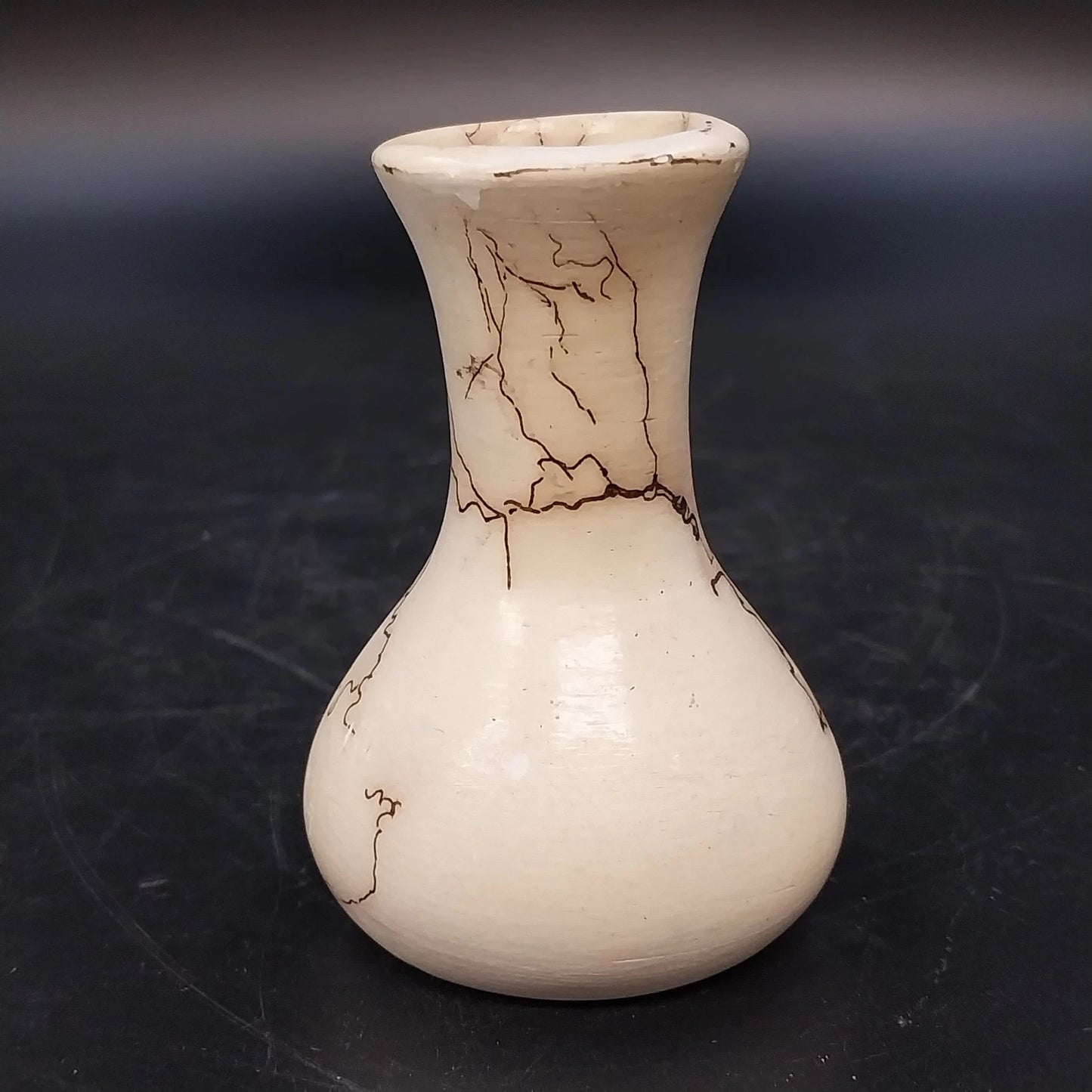 Vail Signed Horsehair Pottery Mini Bud Vase Cream Black 3" Southwestern