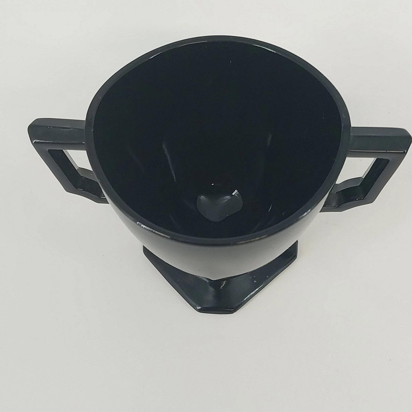 LE Smith Black Glass Cream Sugar Set Double Shield Pattern Square Base Vintage