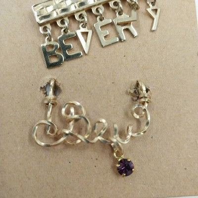 Gold Tone Name Brooch BEVERLY & Name Pendant BEV Vintage Personalize Jewelry