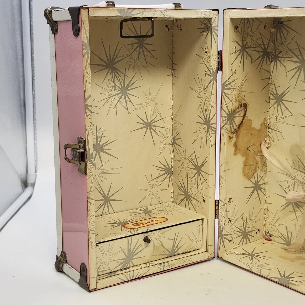 Pink Cass Toy Doll Trunk Wardrobe Case Clothes Accessories Storage 12" Vintage