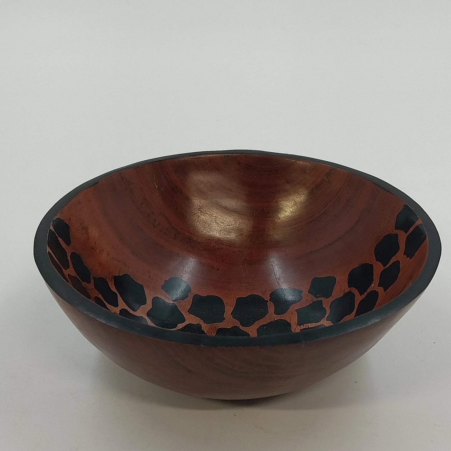 Hand Carved Natural Wooden Bowl 5.5" African Safari Animal Print Zebra Giraffe