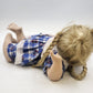 Porcelain Girl Doll Blonde Braids Glasses Blue Plaid Dress 14" Reclining Pose