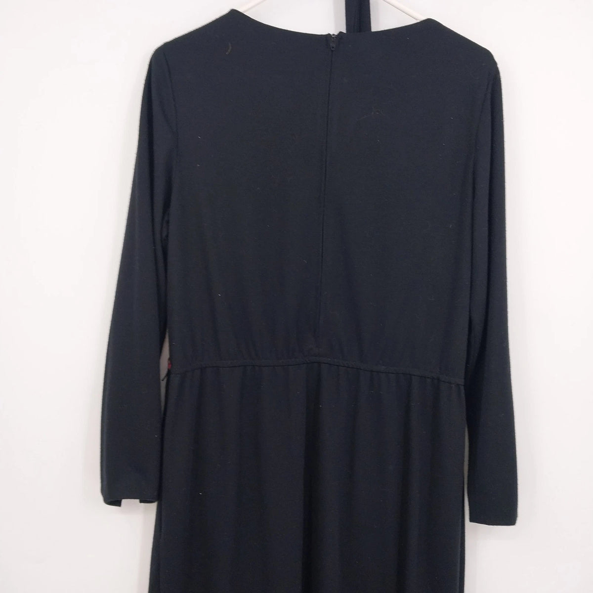 R&K Originals Midi Dress Black Red Colorblock Long Sleeve Tie Back Zip