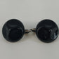 Black Statement Earrings Glossy Abstract Dome Round 1" Silver Tone Clip On Vtg