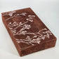 Floral Embroidered Jewelry Box Mirror Brown Fabric Case Floral Pink Felt Lining