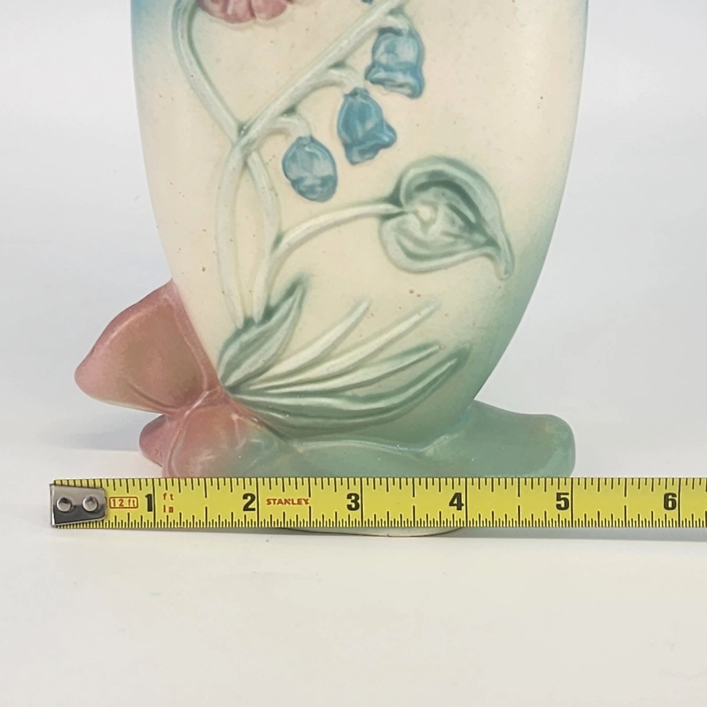 Hull Art Pottery Bow Knot Vase B-9 Blue Pink Floral 1949 Matte 8.5" USA Vintage