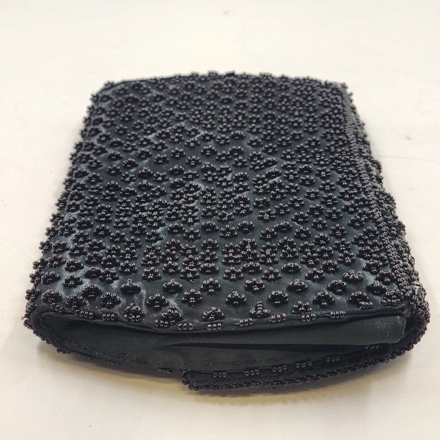 La Regale Black Beaded Clutch Purse Handmade Sequin Evening Bag Hong Kong Vtg