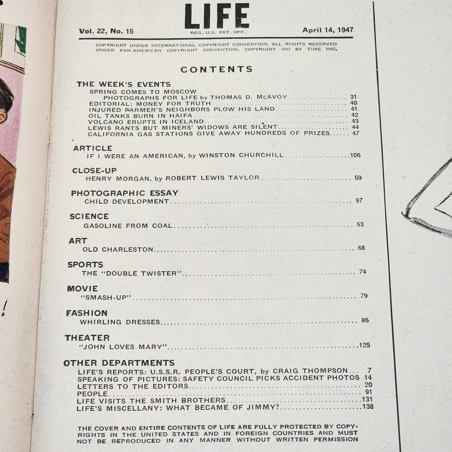 Life Magazine April 14 1947 Winston Churchill wrote on Americas New World Policy