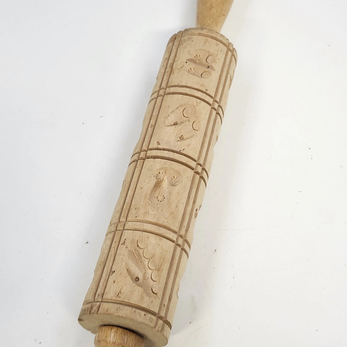 Springerle Cookie Roller Mold Rolling Pin 15" Embossed Natural Wood West Germany