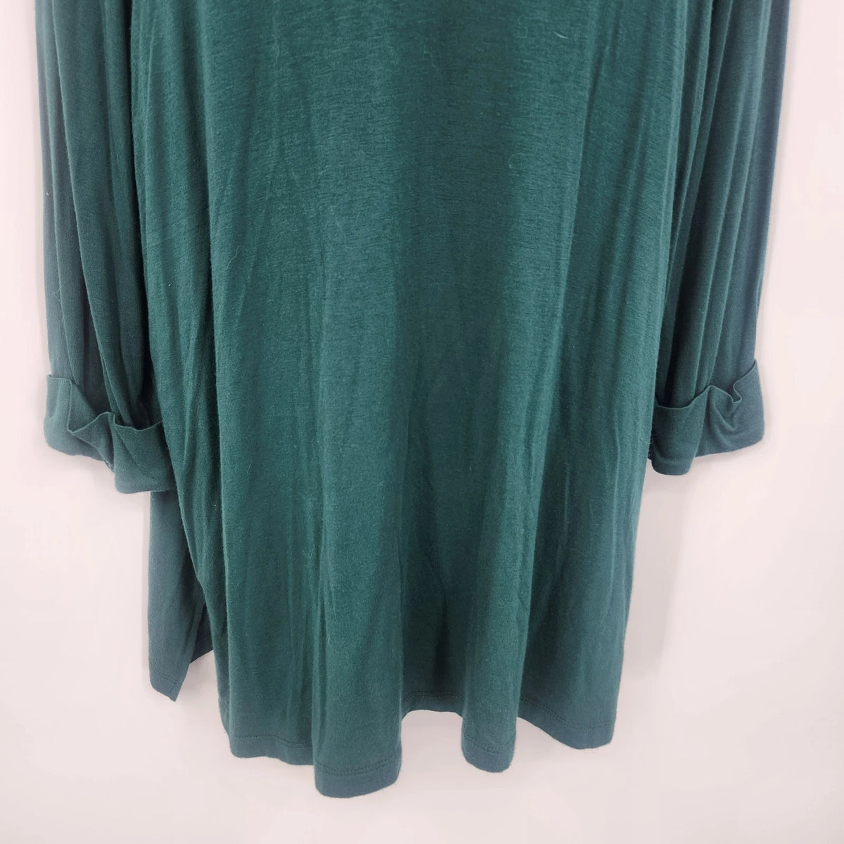 Charming Charlie Women's Teal Green V Neck Tunic Long Sleeve Top Large Roll Cuff