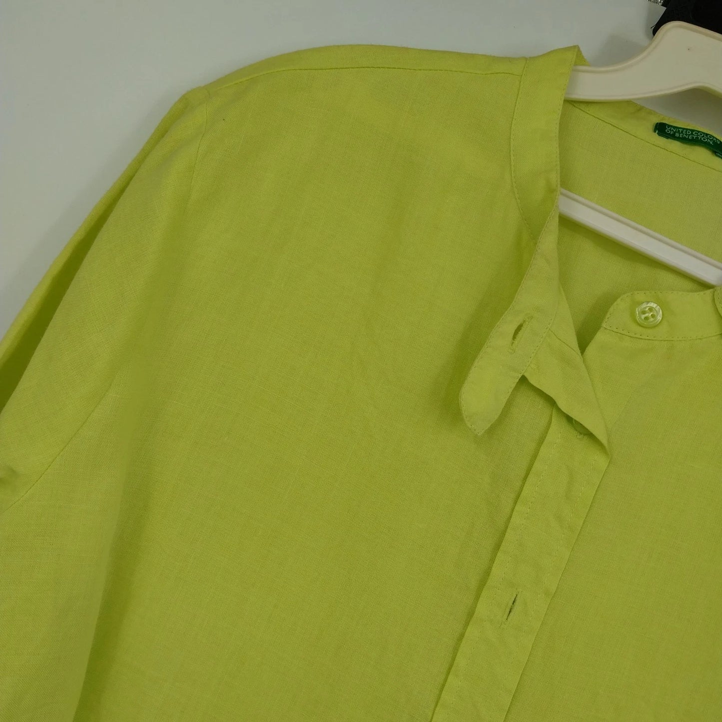 United Colors of Benetton Linen Blend Button Up Blouse Lime Green Women's Large