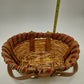 Wood Rattan Picnic Fruit Basket Swivel Handle Woven Red Rim 11x8.5"