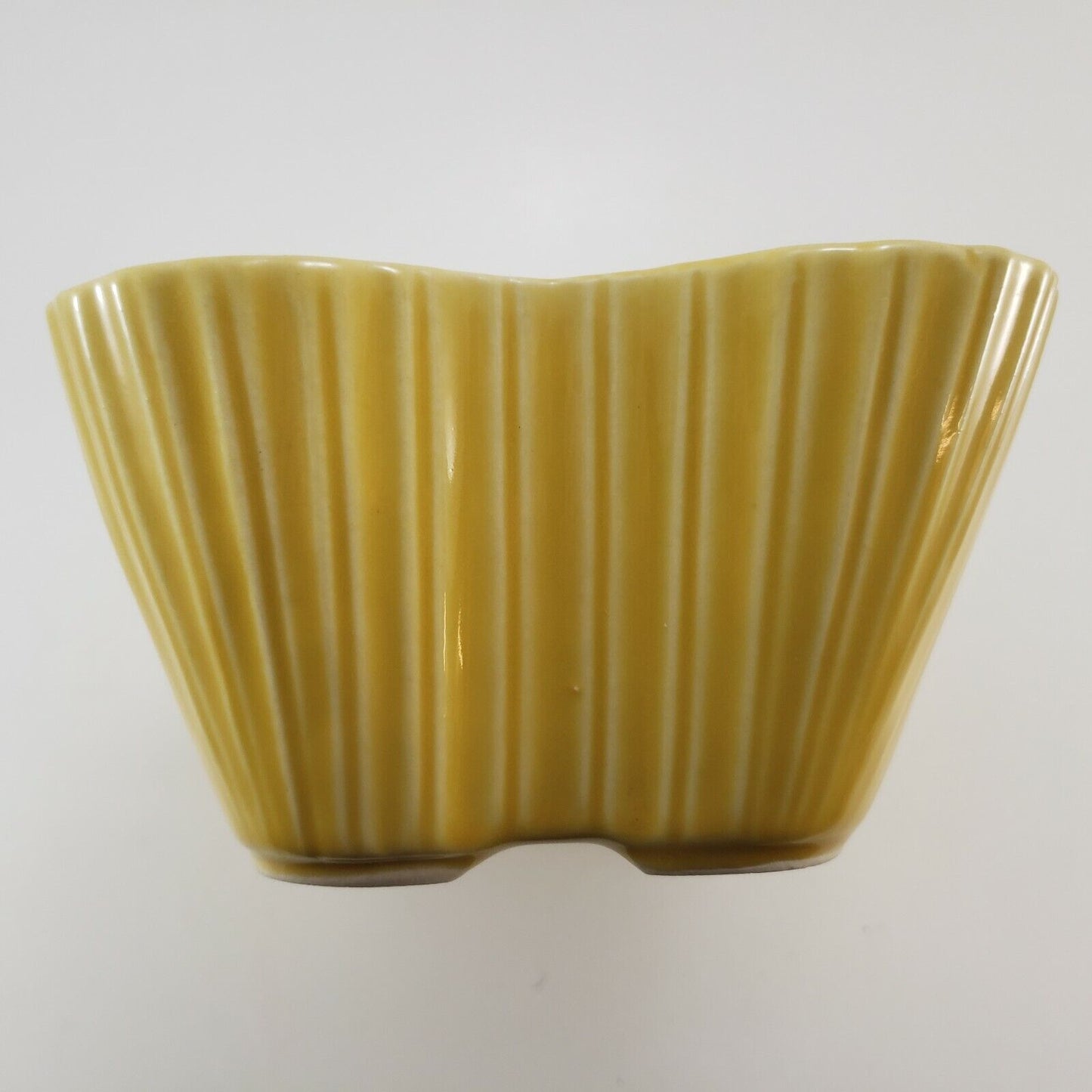 Shawnee Yellow Dog Bone Planter Art Pottery with Ribbed Sides USA 153 9.5 x 6"