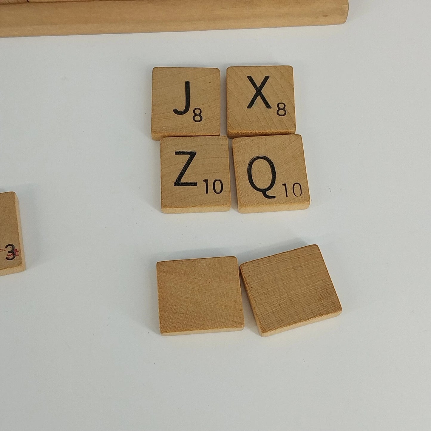 Scrabble Wood Tile Set 98 Letters 2 Blanks 4 7" Wood Tile Holders 1948 Vtg USA