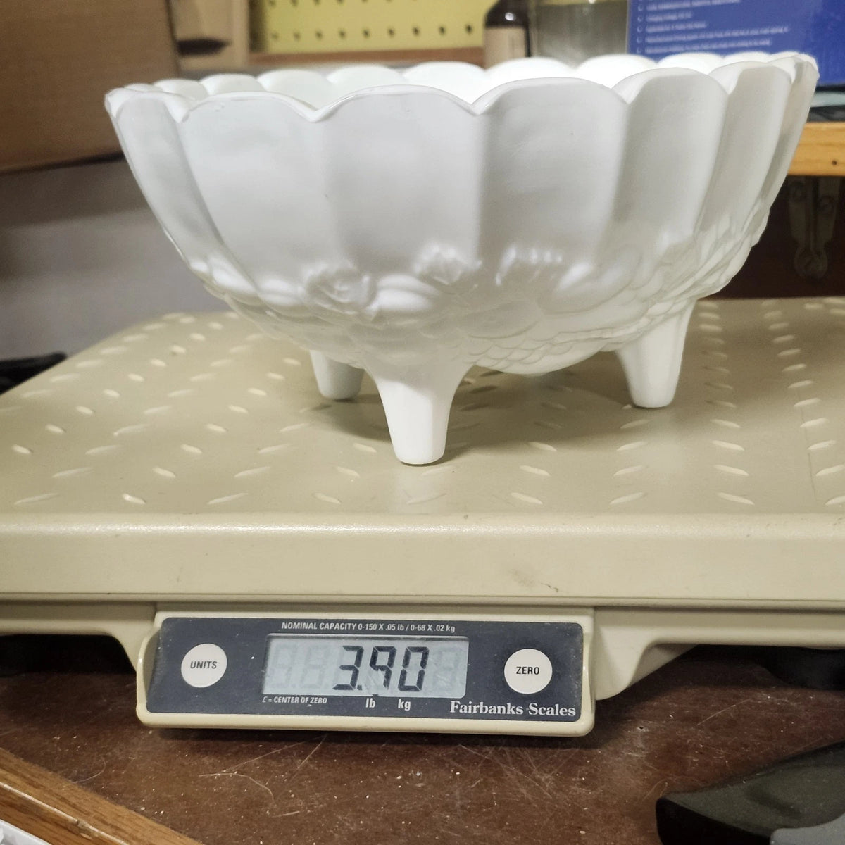 Indiana Glass Harvest Grape Milk Glass Footed Fruit Serving Bowl 12" Vintage