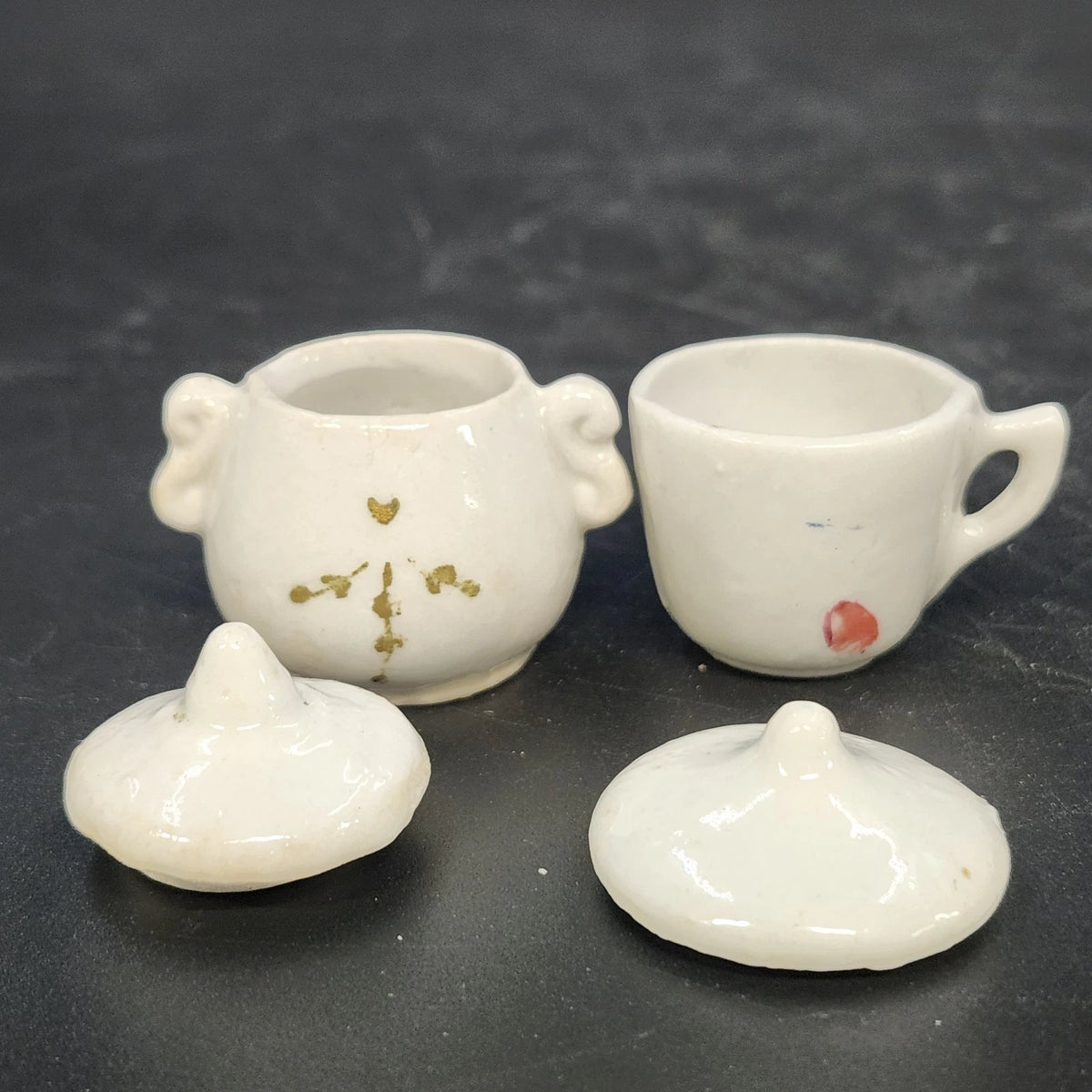 Mini Porcelain Doll Tea Set Creamer Sugar Bowl Lidded Cup Floral 1.5" Vintage