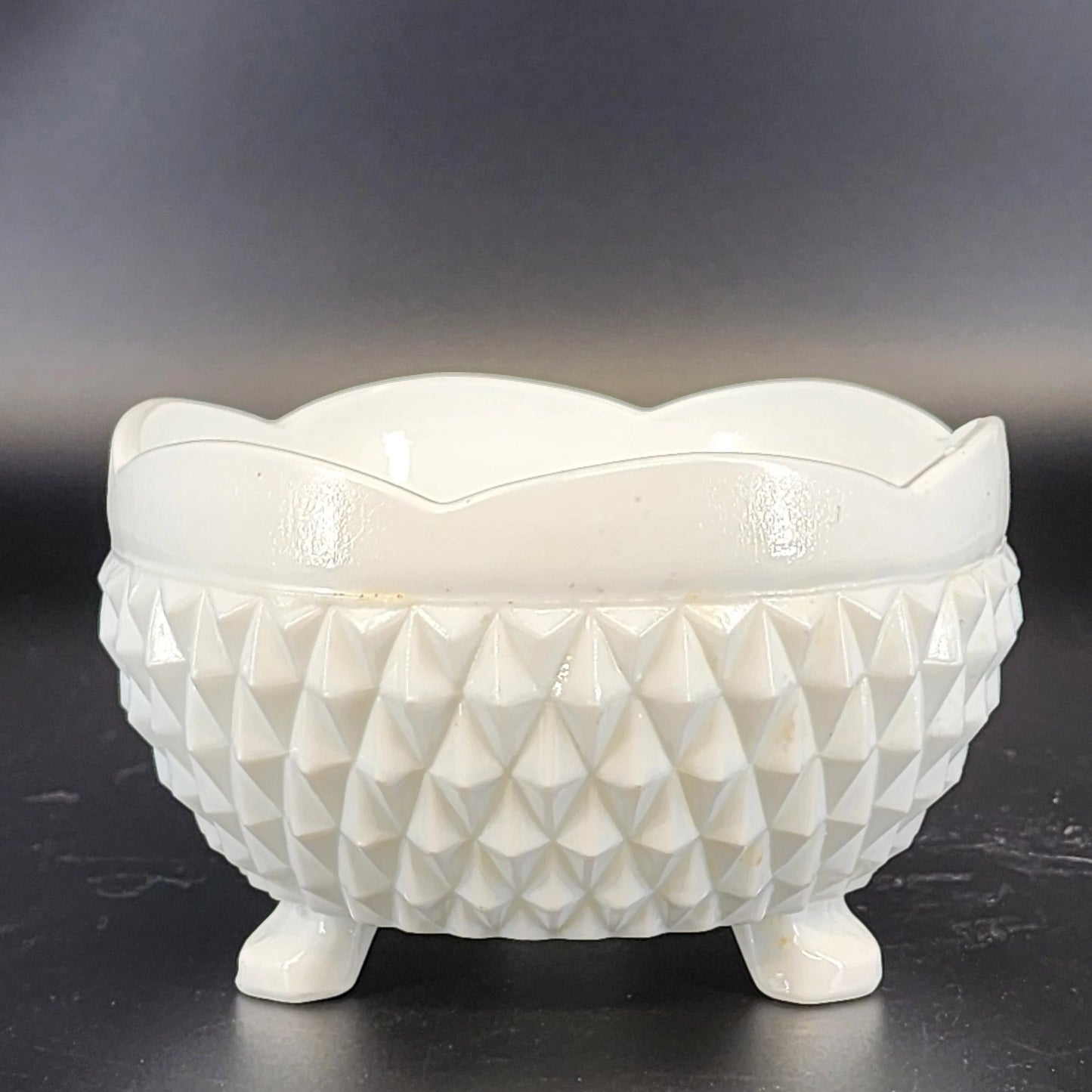Vintage Indiana Milk Glass Diamond Point Candy Dish Footed Bowl