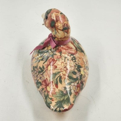 Duck Decoy Floral Decoupage Decorative Porcelain w Display Ribbon Felt Base 8.5"