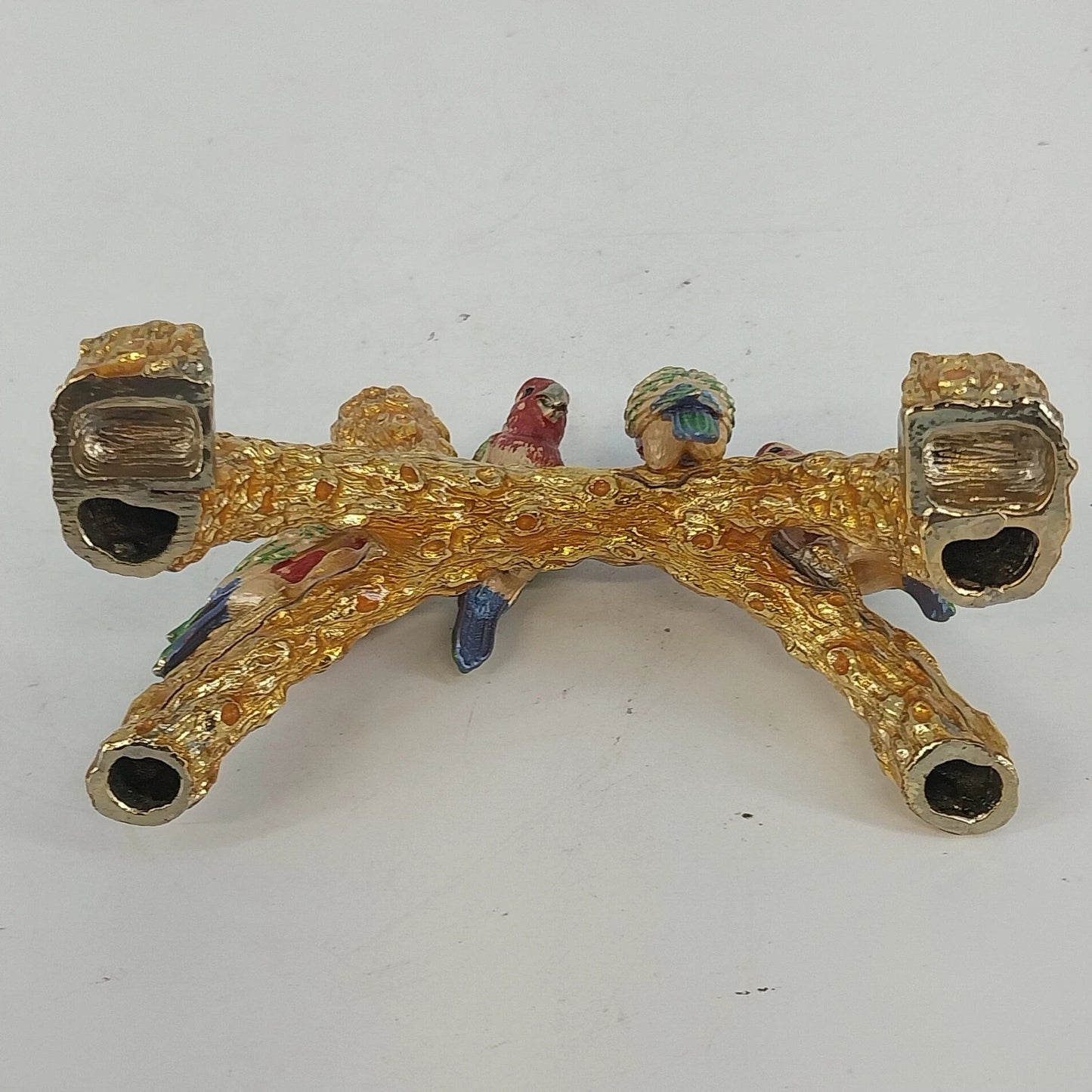 Metal Enamel Crystal Parrot Pen & Business Card Holder Bird on Branch Desk Decor