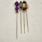 4 Cameo Hat Pins Black Purple Turquoise Red 4" Decorative Vintage Collectible