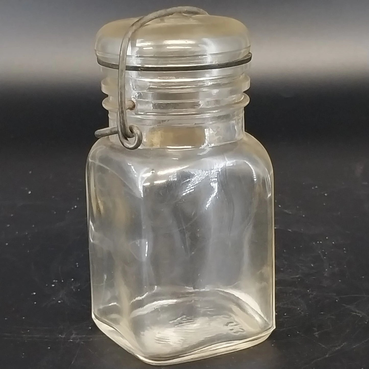 Hazel Atlas Half Pint Square Canning Jar Wire Bail Lid Clear Glass 5" Vintage