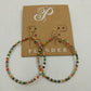 Plunder Gold Tone Chain Multicolor Faceted Beaded & Cube Gold Hoop Earrings 1.5"