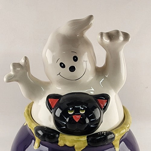 Witch's Brew Halloween Cookie Jar David's Cookies Ceramic Ghost Skull Black Cat