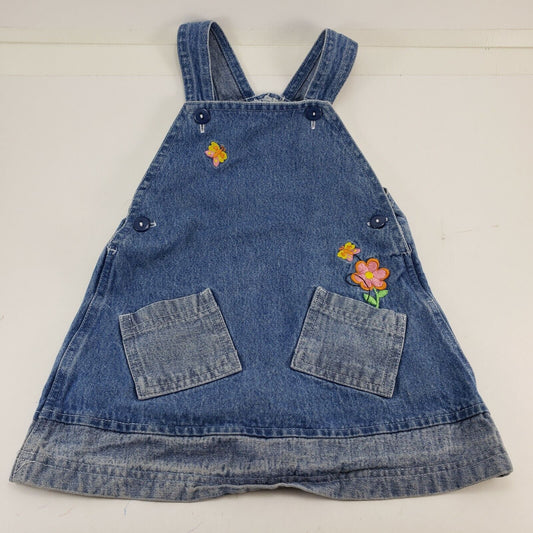 Toddler Girls Blue Denim Jumper Overalls 24 Month Size Pockets Embroidered