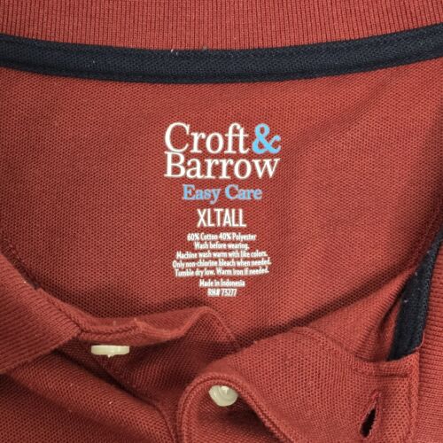 Croft & Barrow XLT Shirt Knit 3 Button Polo Long Sleeve Deep Red Tall Men's