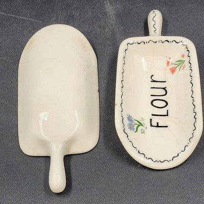 Set Of 2 Ceramic Measuring Scoops Measures Flour and Sugar Hand Painted Homemade