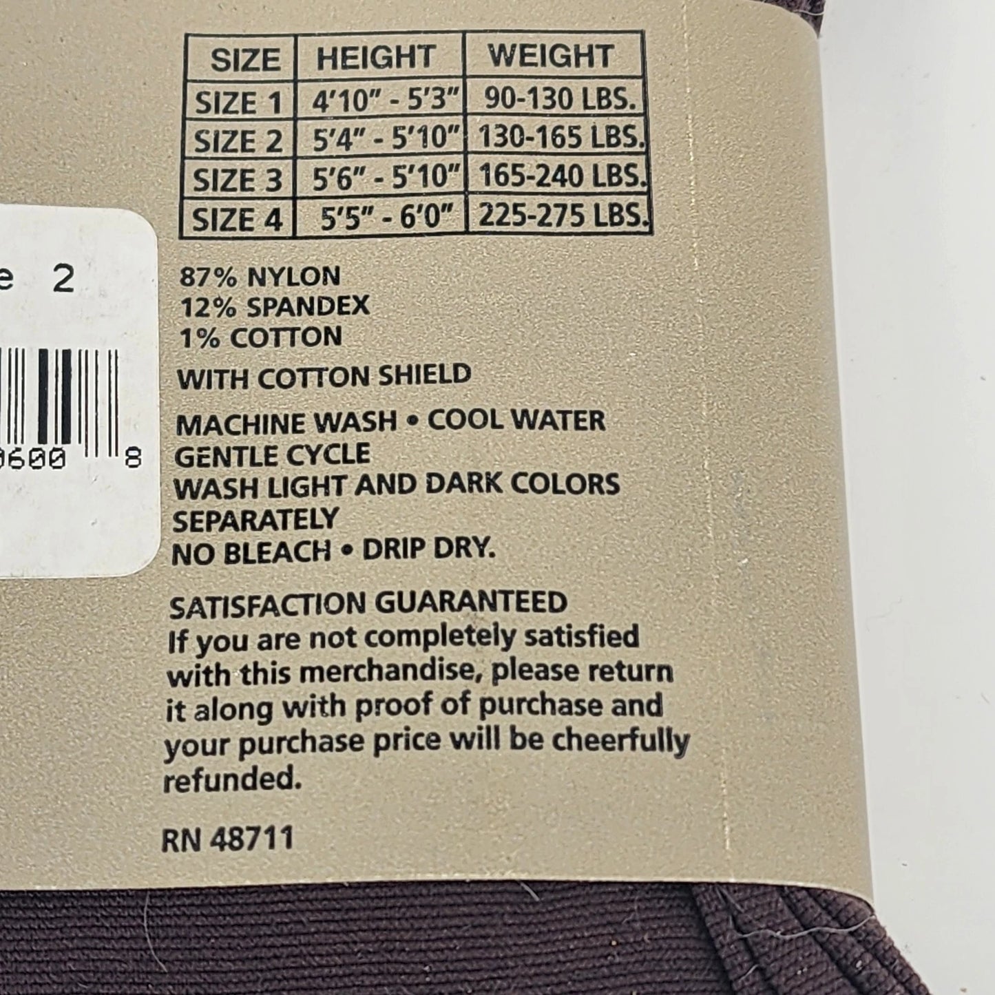 Massini Womens Size 2 Stocking Brown Control Top Opaque Tights Cotton Shield NWT