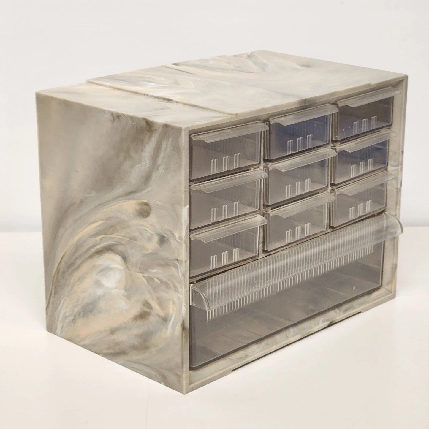 Akro Mils PM15 Storage Organizer 10 Drawer Swirl Plastic Cabinet 9.75" Vintage