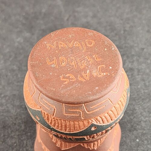 Navajo Red Clay Pottery Etched 3" Miniature Vase Signed J Hayes Native American