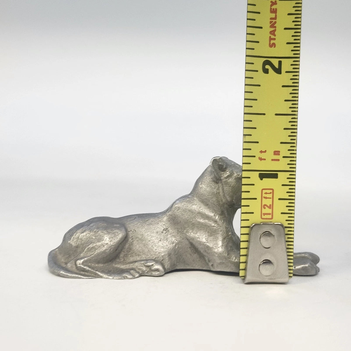 Pewter Reclining Mountain Lion Cougar Figurine 2.5" Vintage Wildlife Animal 1990