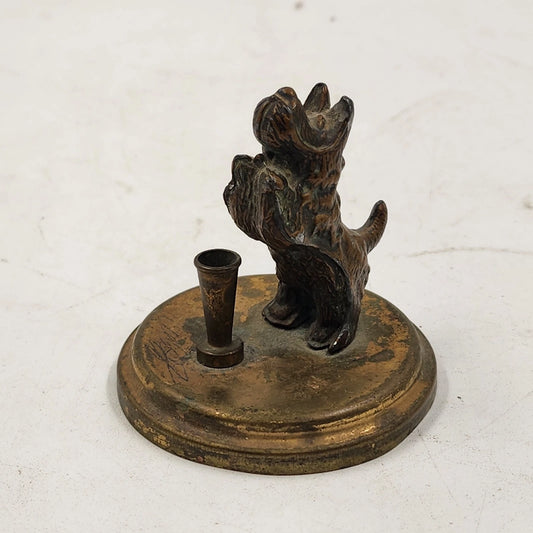 Cast Bronze Scottish Terrier Pen Holder Dog Desk Figurine 2.5" x 2.75"