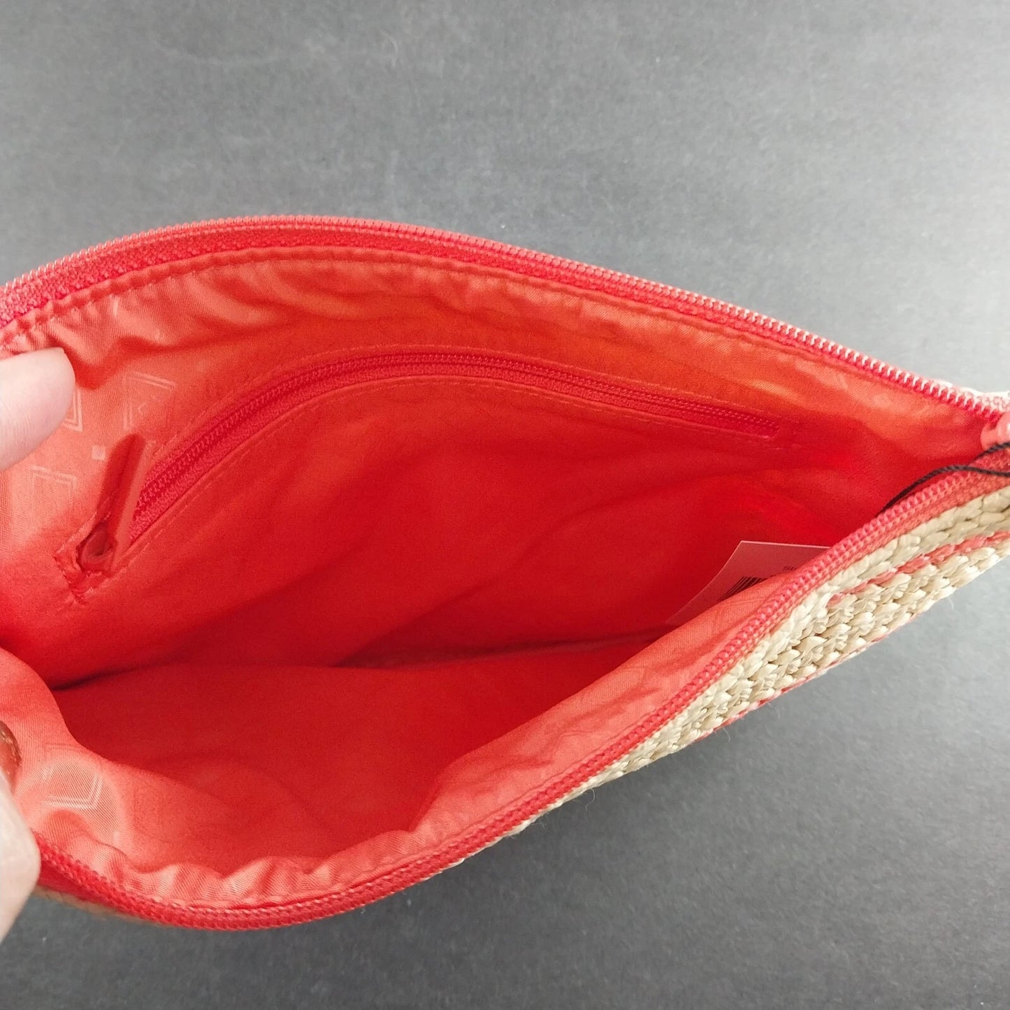 Vera Bradley Coral Straw Wristlet Rain Forest Lily Zip Pouch 10x7 Cosmetic Bag