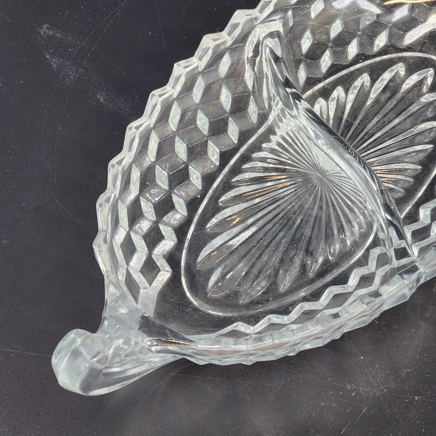Fostoria American Relish Boat Divided Clear Glass Cubist Dish 11 Inch