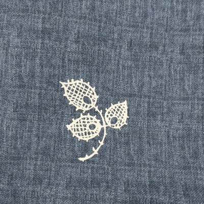 Navy Blue Shower Curtain with Cream Ruffled Tiers White Leaves 72" x 68"
