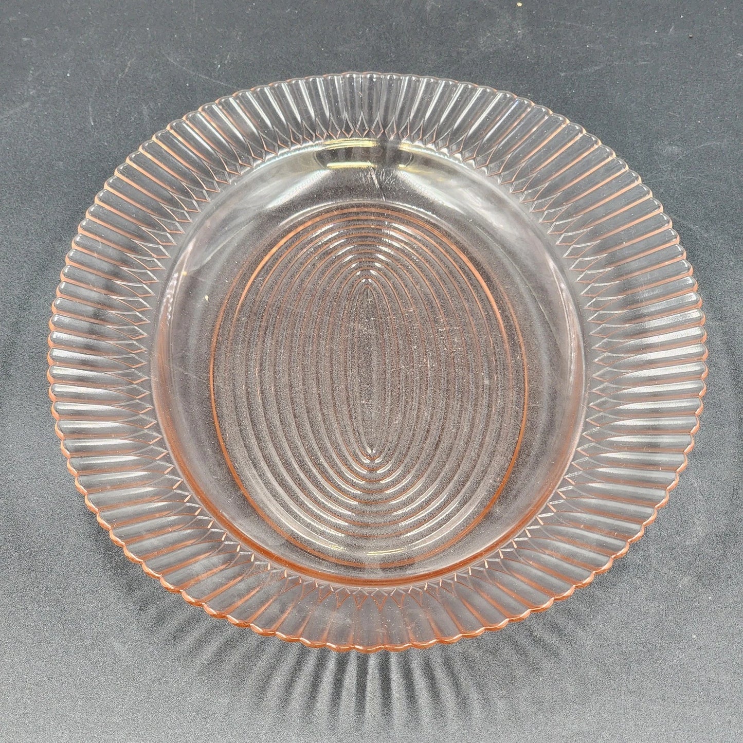 Pink Depression Glass Oval Platter Texture Ring Design Ruffle Edge MacBeth-Evans