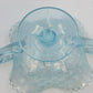 Jeannette Louisa Ice Blue Glass Pedestal Compote Double Handle Ruffled Rim 5.25"