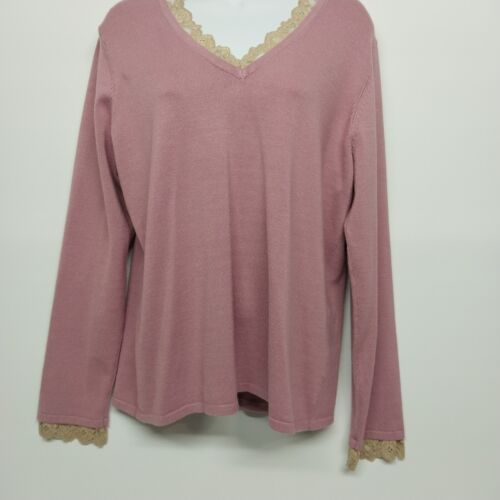 Notations Large Pink Layered Lace Long Sleeve Shirt Women's Elegant Feminine Top