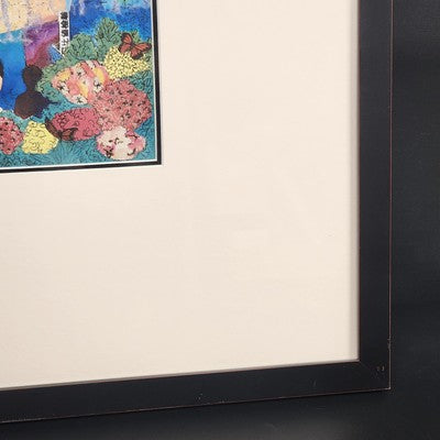 Asian Lady in Flower Shop Art Print 7x5" White Matted Black Wood 20.5"x19" Frame