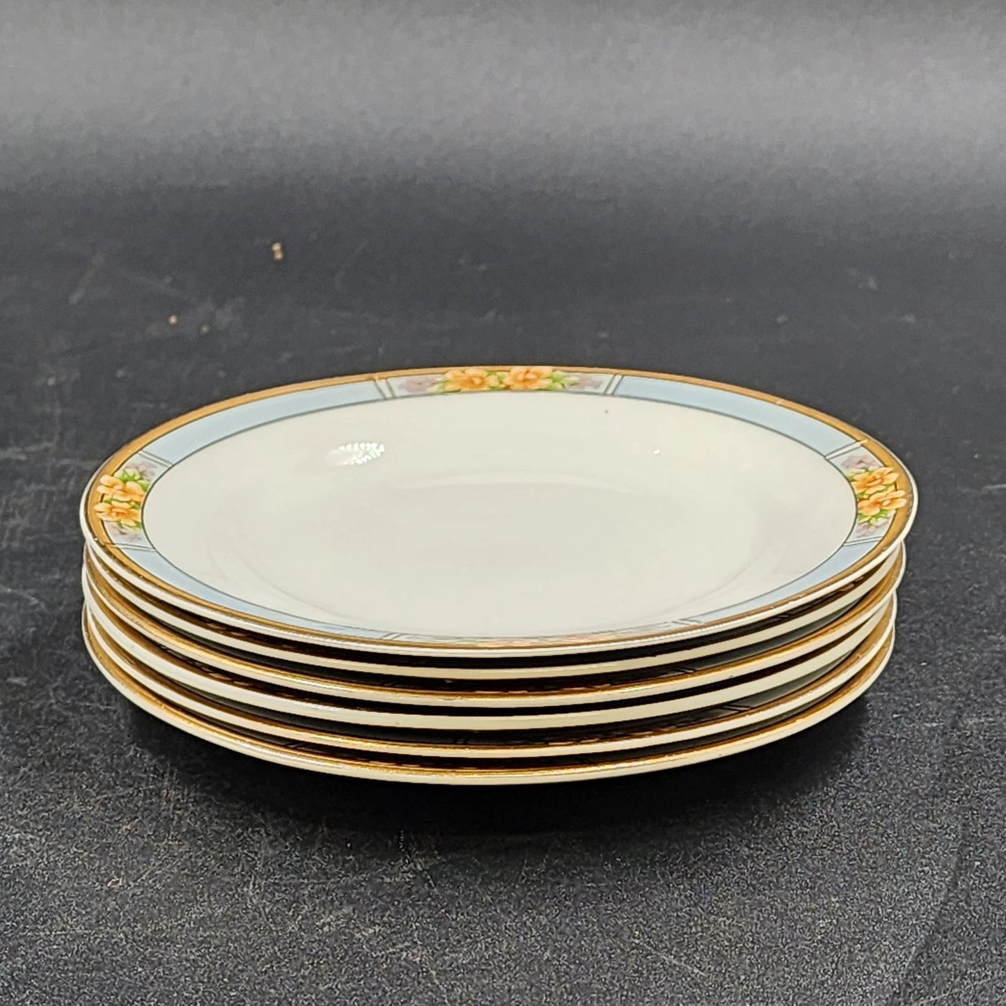 6 Nebraska Blue Bread & Butter Plates England Blue Rim Flower Accent J&G Meakin